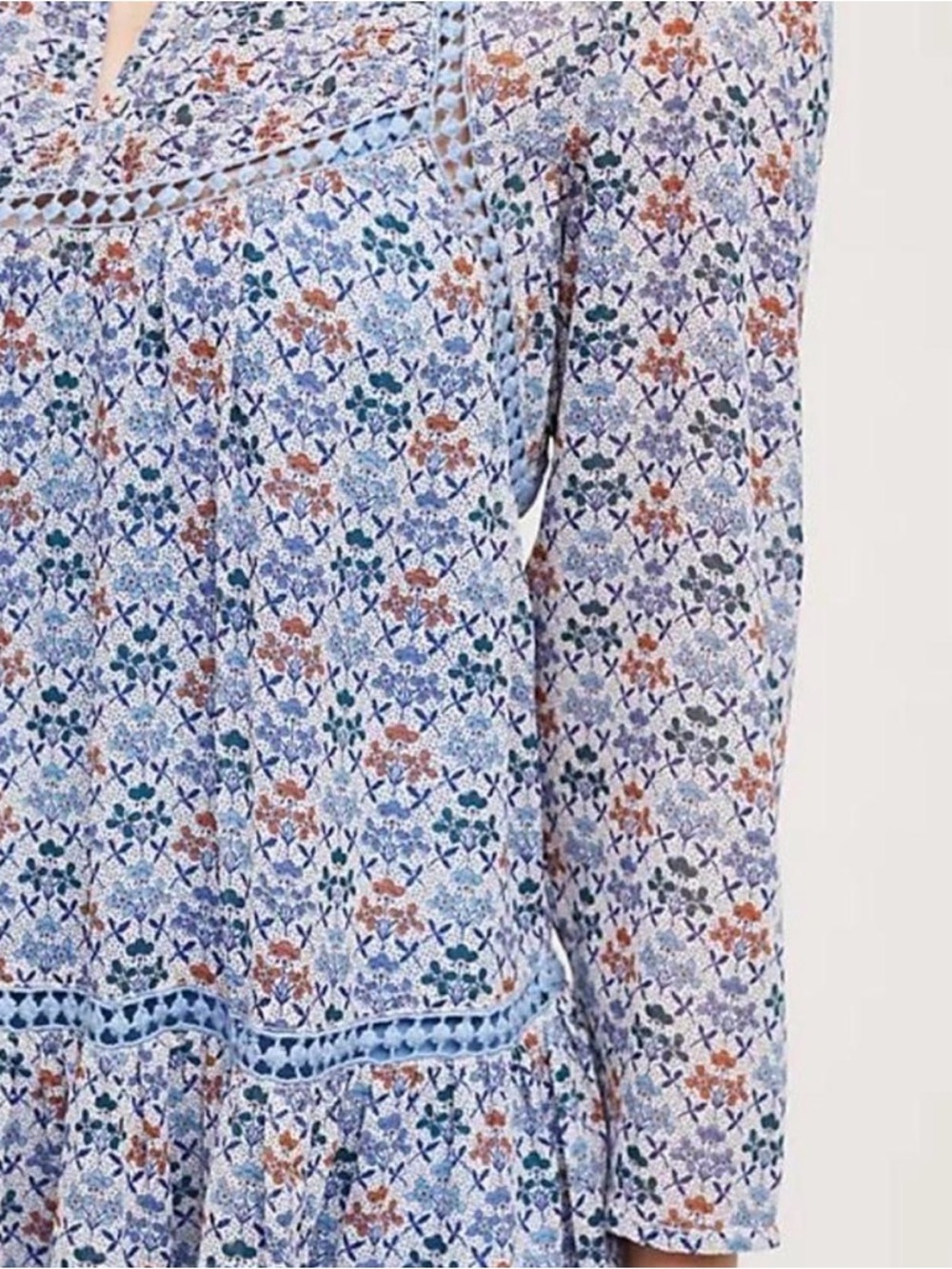 HOLDING HORSES Light Blue Floral Crochet-Trim Long Sleeve Dress